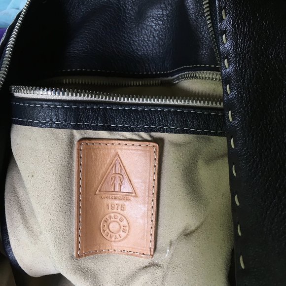 Leather Slouchy Bag, Italian, Gianni Segatta, Blac - Picture 6 of 9